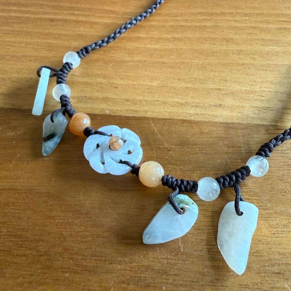 Handmade Natural Jade Gemstone Necklace - Adjustable Boho Style - Picture 2 of 2